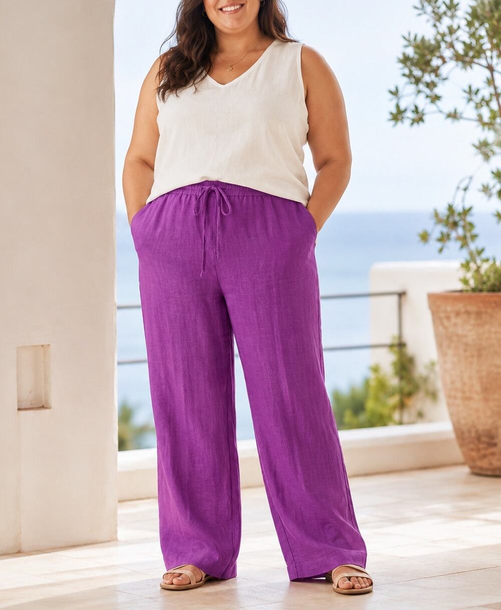 NWOT Tall Girl Purple Wine 100% Linen Drawstring Pants Women’s XL Tall